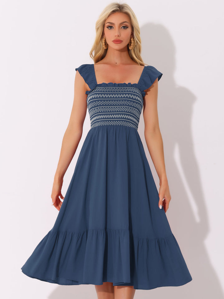 Bella Women's Midi Dress | Flowy Polyester, Square Neck Design - 14