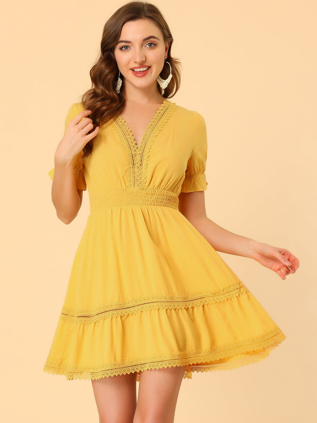 Bella Women's Summer Dress | Puff Sleeves, Ruffled Hem, Lightweight Polyester - 11