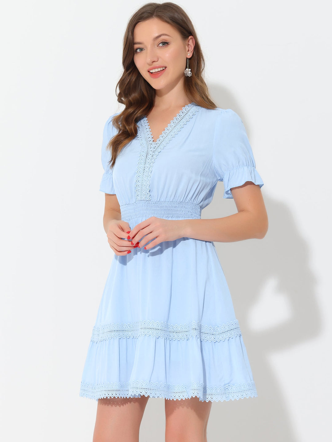 Bella Women's Summer Dress | Puff Sleeves, Ruffled Hem, Lightweight Polyester - 34