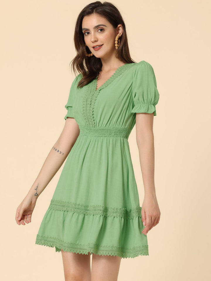 Bella Women's Summer Dress | Puff Sleeves, Ruffled Hem, Lightweight Polyester - 36
