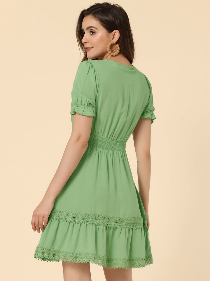 Bella Women's Summer Dress | Puff Sleeves, Ruffled Hem, Lightweight Polyester - 38