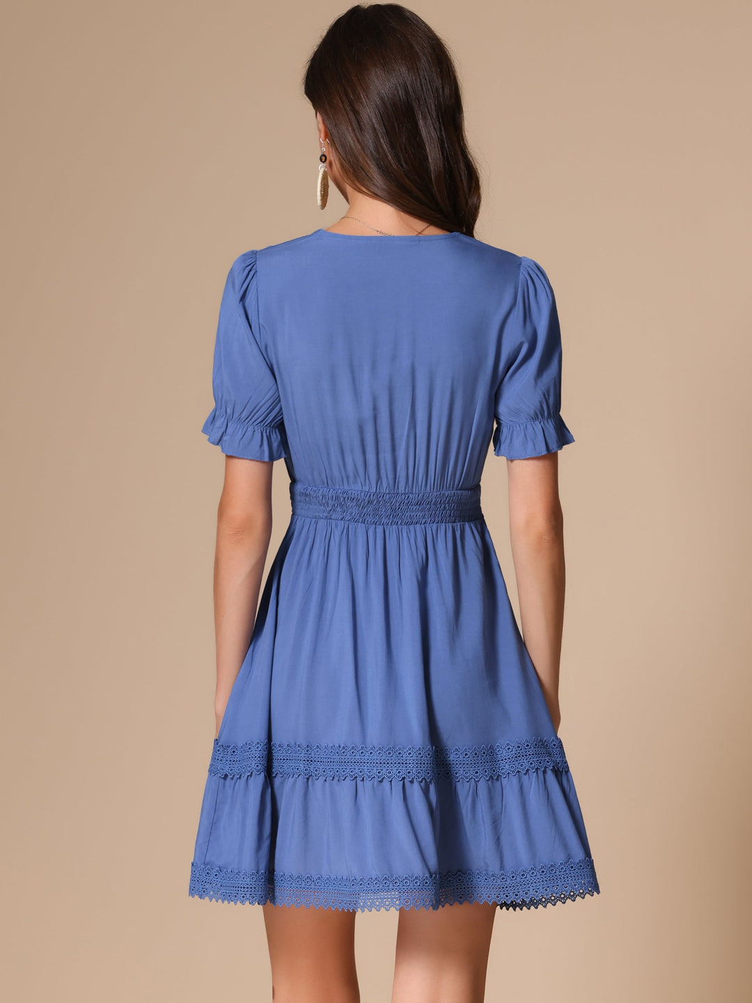 Bella Women's Summer Dress | Puff Sleeves, Ruffled Hem, Lightweight Polyester - 50