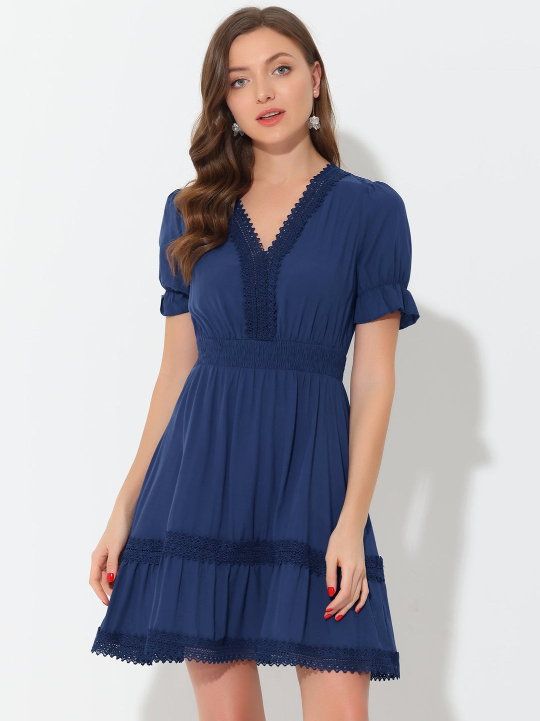 Bella Women's Summer Dress | Puff Sleeves, Ruffled Hem, Lightweight Polyester - 61