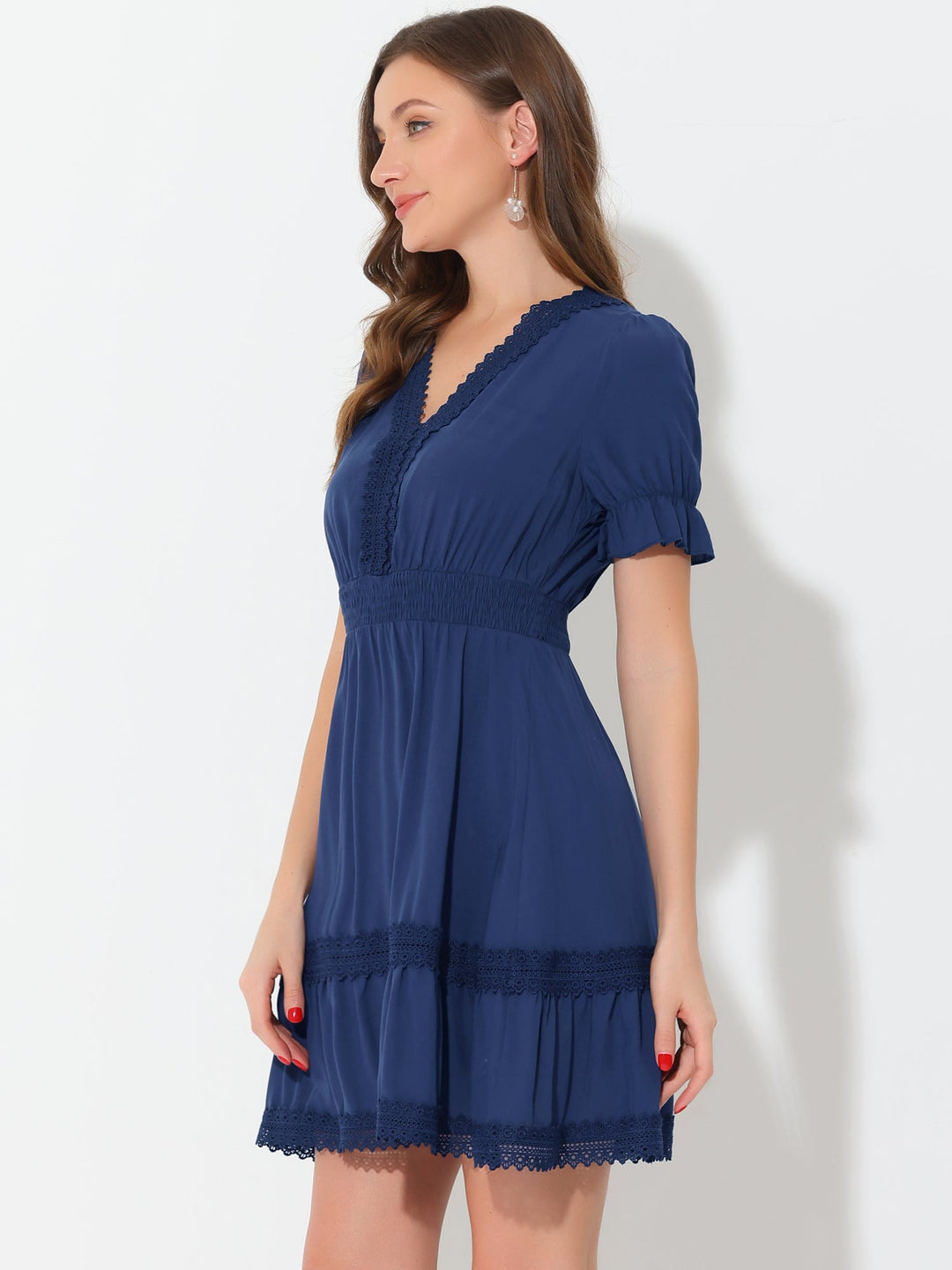 Bella Women's Summer Dress | Puff Sleeves, Ruffled Hem, Lightweight Polyester - 62