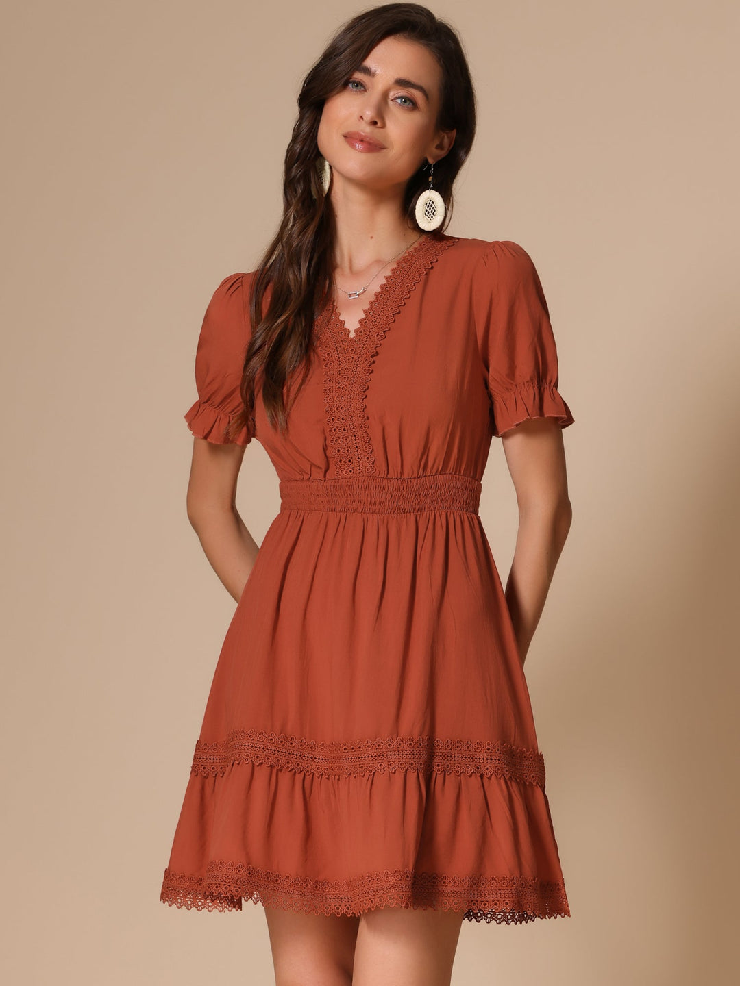 Bella Women's Summer Dress | Puff Sleeves, Ruffled Hem, Lightweight Polyester - 1