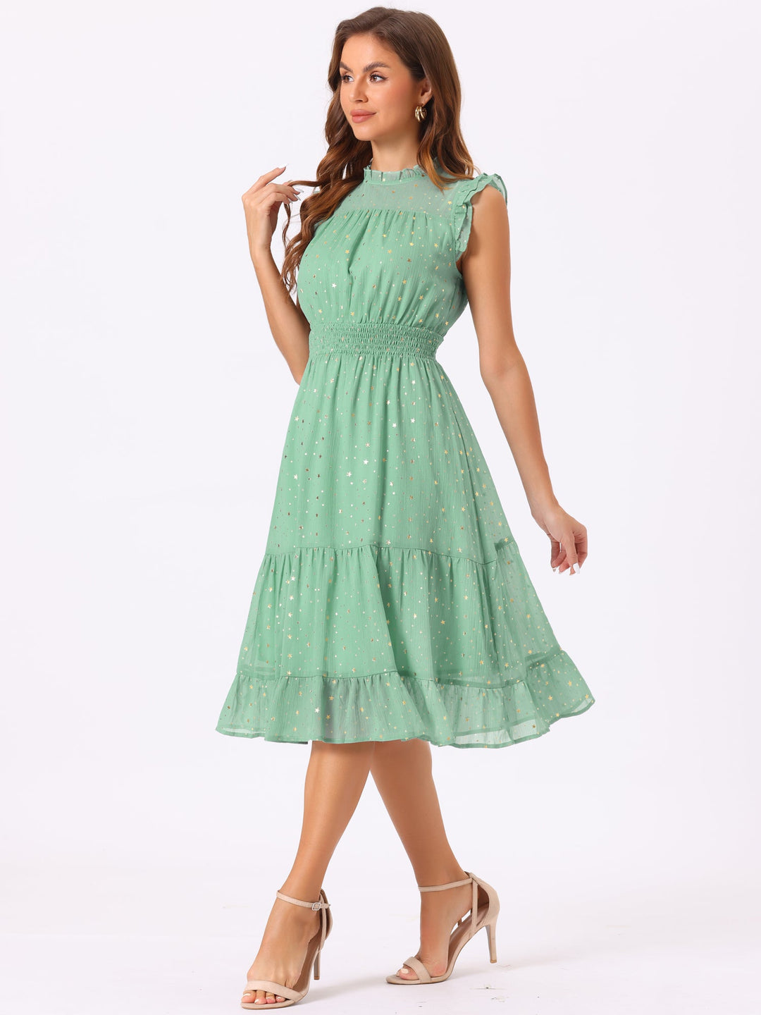 Celeste Women's Cocktail Dress | Star Print, A-Line Silhouette - 38