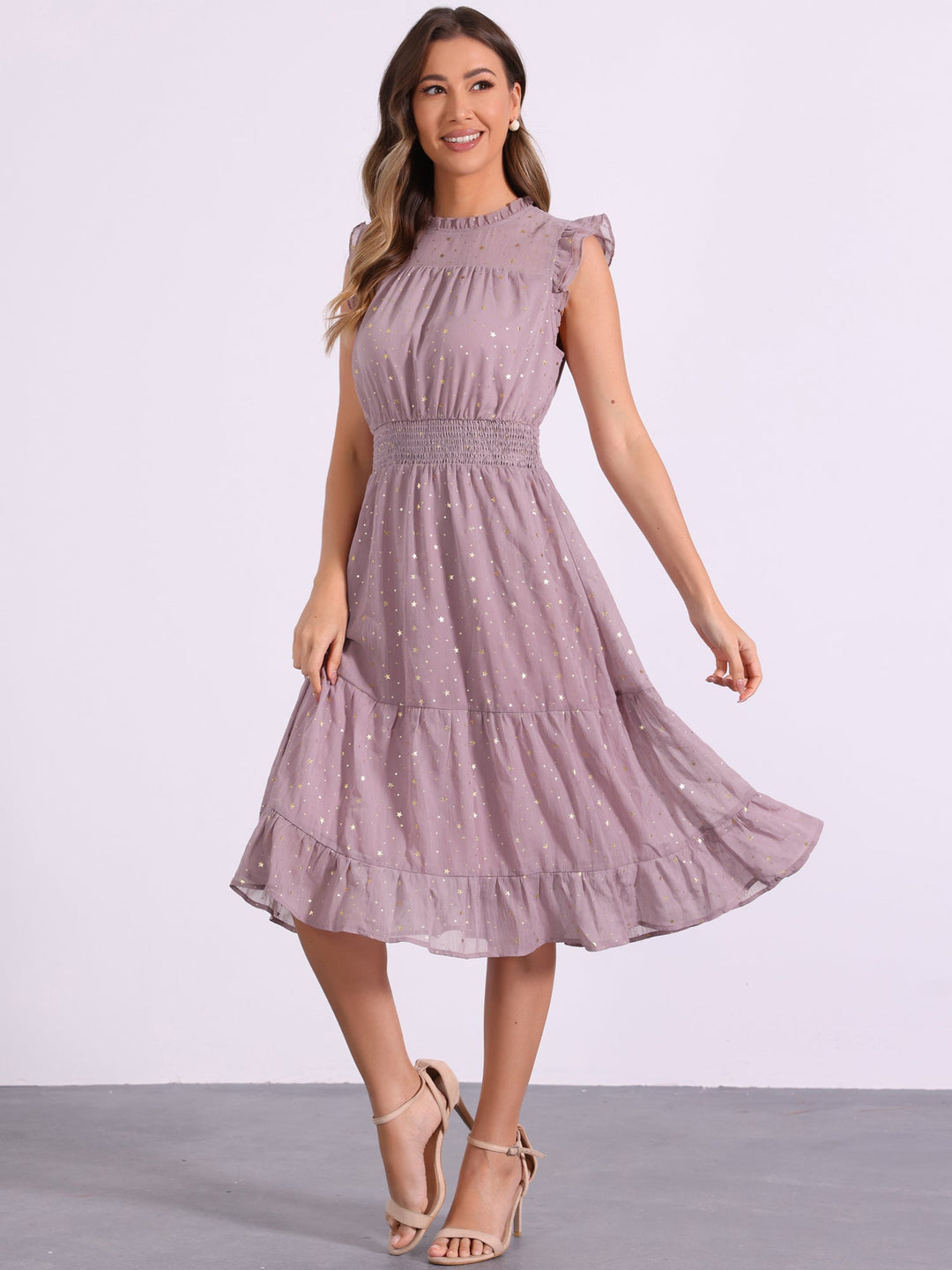 Celeste Women's Cocktail Dress | Star Print, A-Line Silhouette - 47