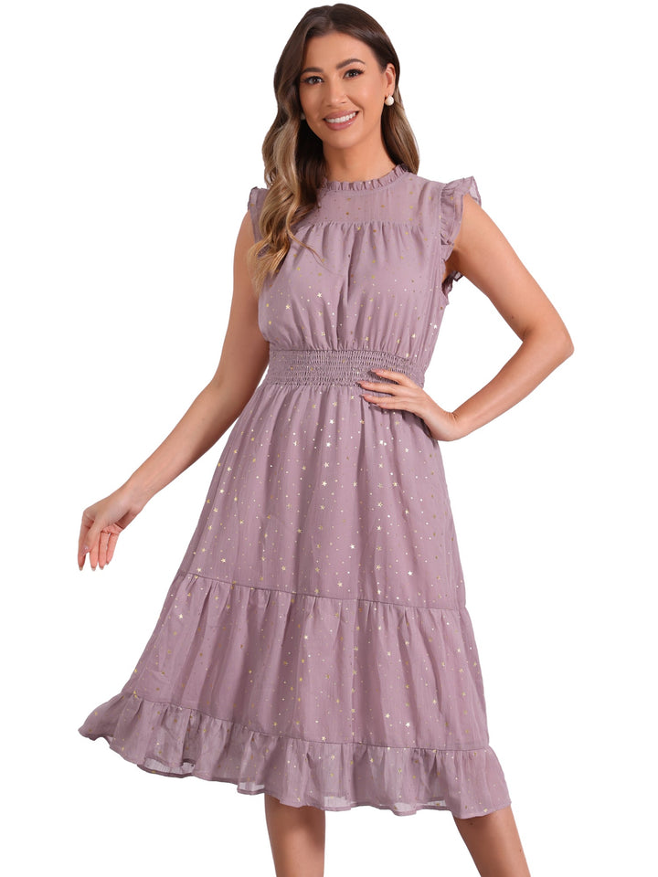 Celeste Women's Cocktail Dress | Star Print, A-Line Silhouette - 49