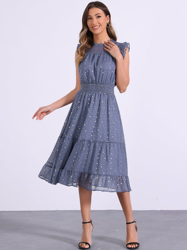 Celeste Women's Cocktail Dress | Star Print, A-Line Silhouette - 50