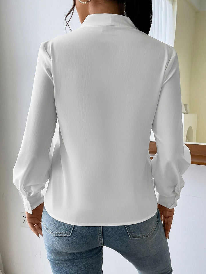 Celine Women's Blouse | Elegant V-Neck, Pleated Long Sleeves, 100% Polyester - 9