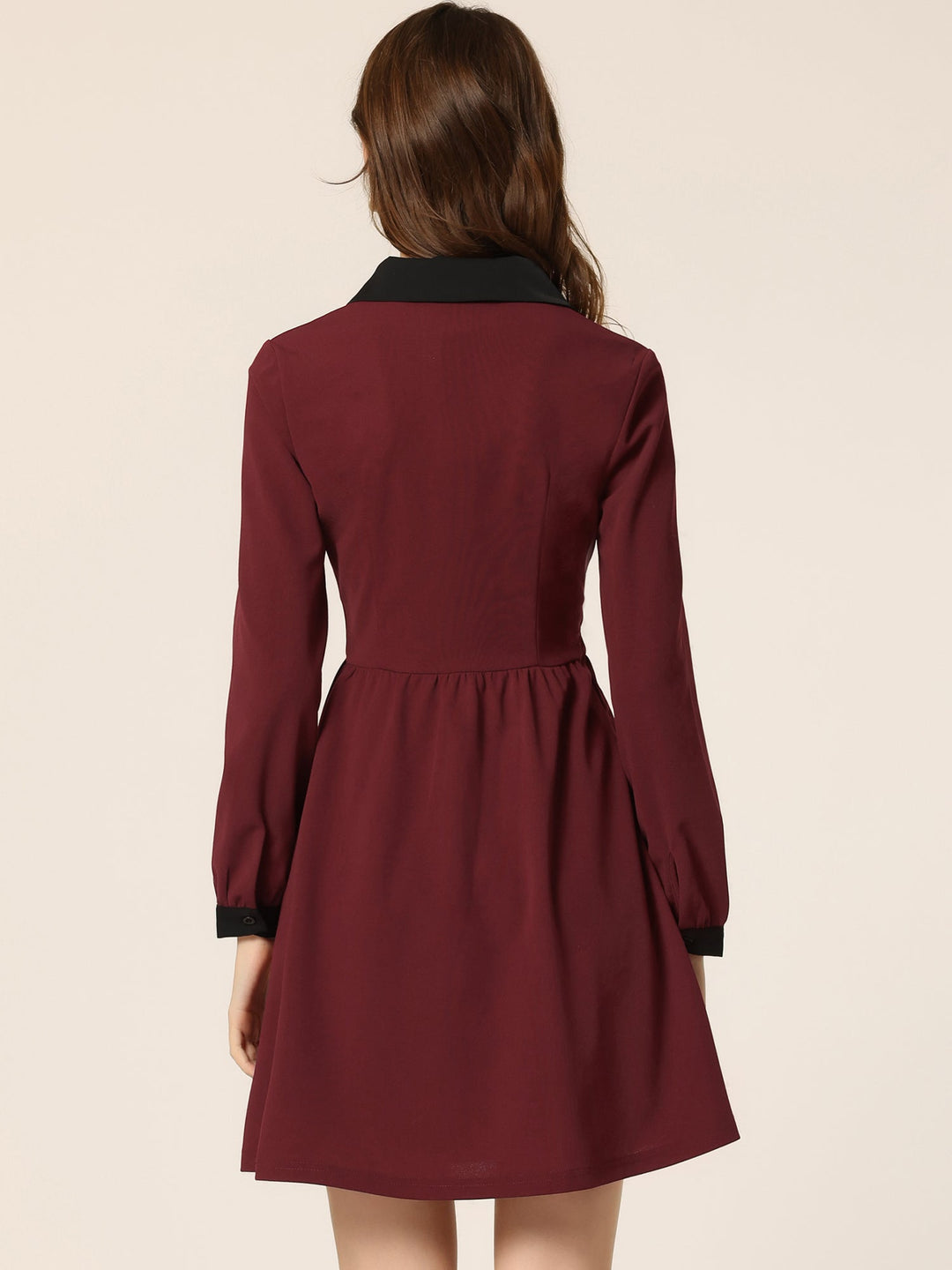 Cora Women's Flare Short Dress | Contrast Color, Long Sleeve - 11