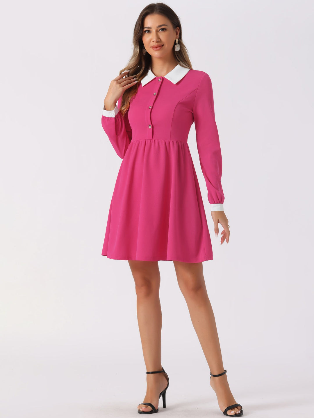 Cora Women's Flare Short Dress | Contrast Color, Long Sleeve - 15