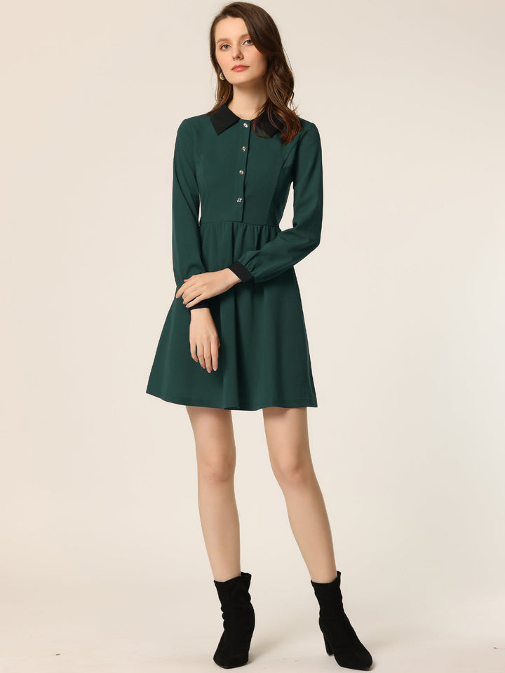 Cora Women's Flare Short Dress | Contrast Color, Long Sleeve - 6