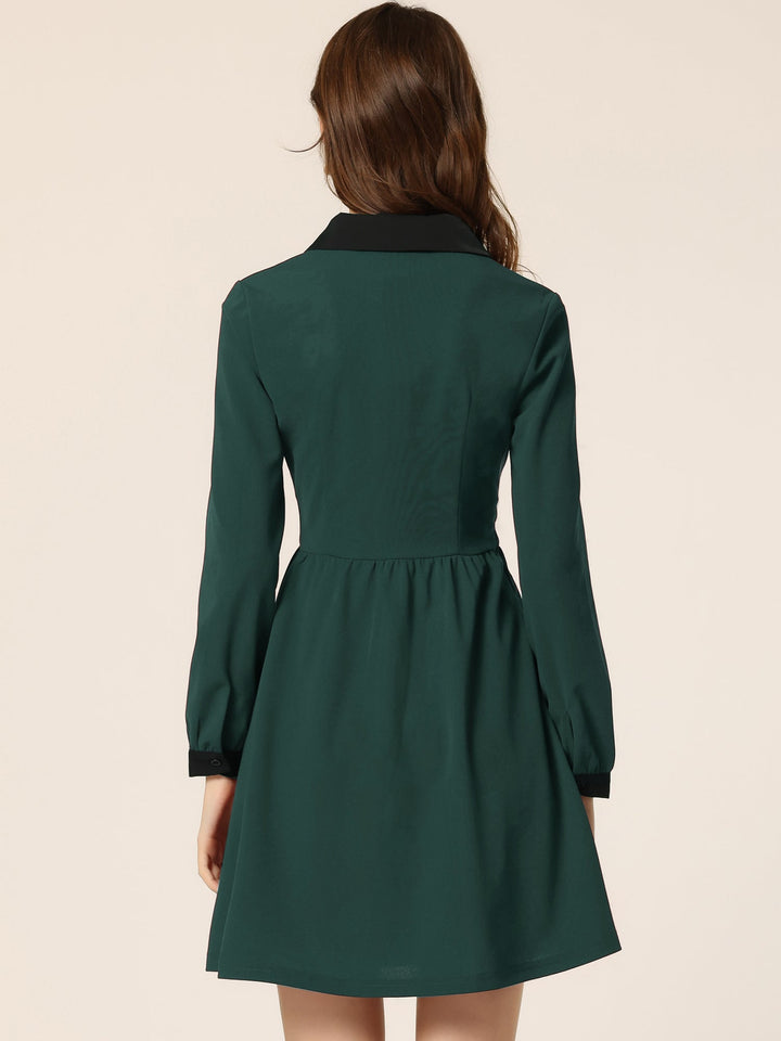 Cora Women's Flare Short Dress | Contrast Color, Long Sleeve - 7