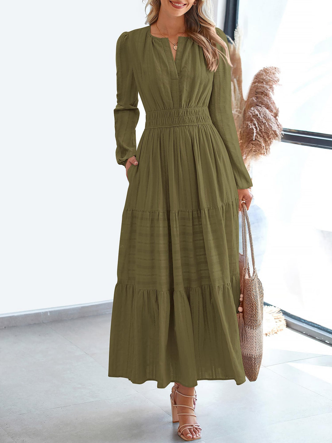 Nora Women's Maxi Dress | 100% Cotton, Casual Tiered A-Line - 13