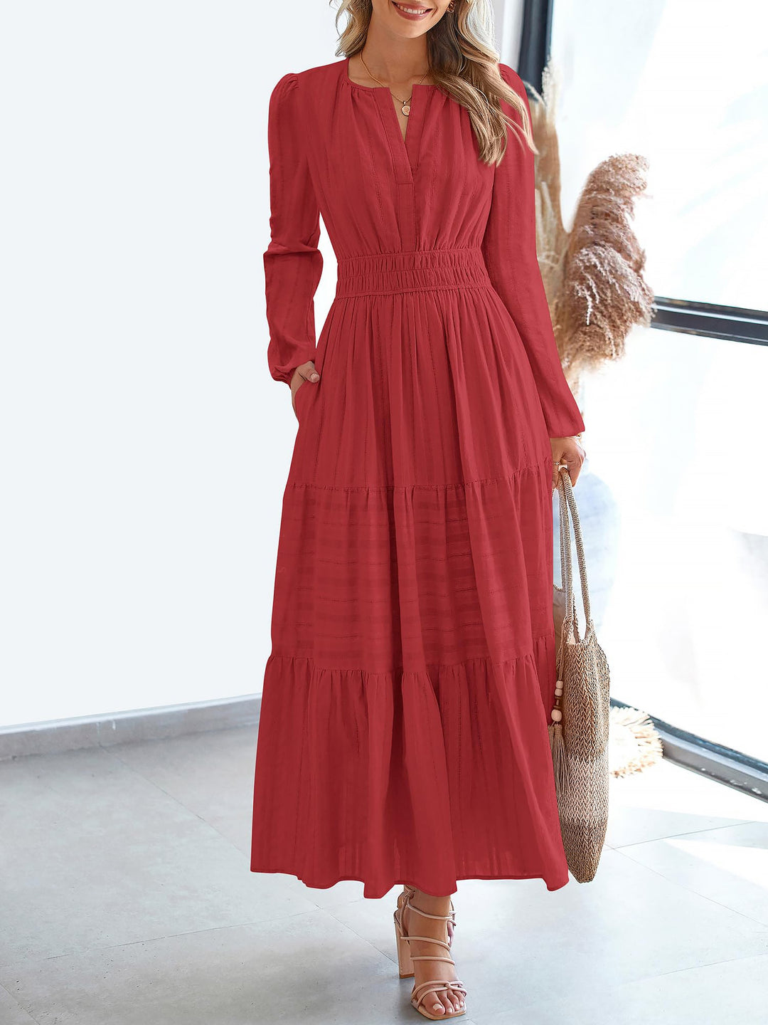 Nora Women's Maxi Dress | 100% Cotton, Casual Tiered A-Line - 40