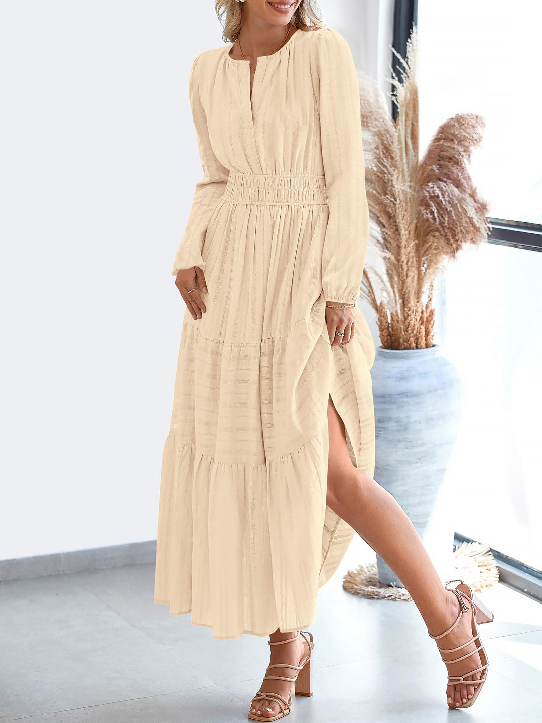 Nora Women's Maxi Dress | 100% Cotton, Casual Tiered A-Line - 45