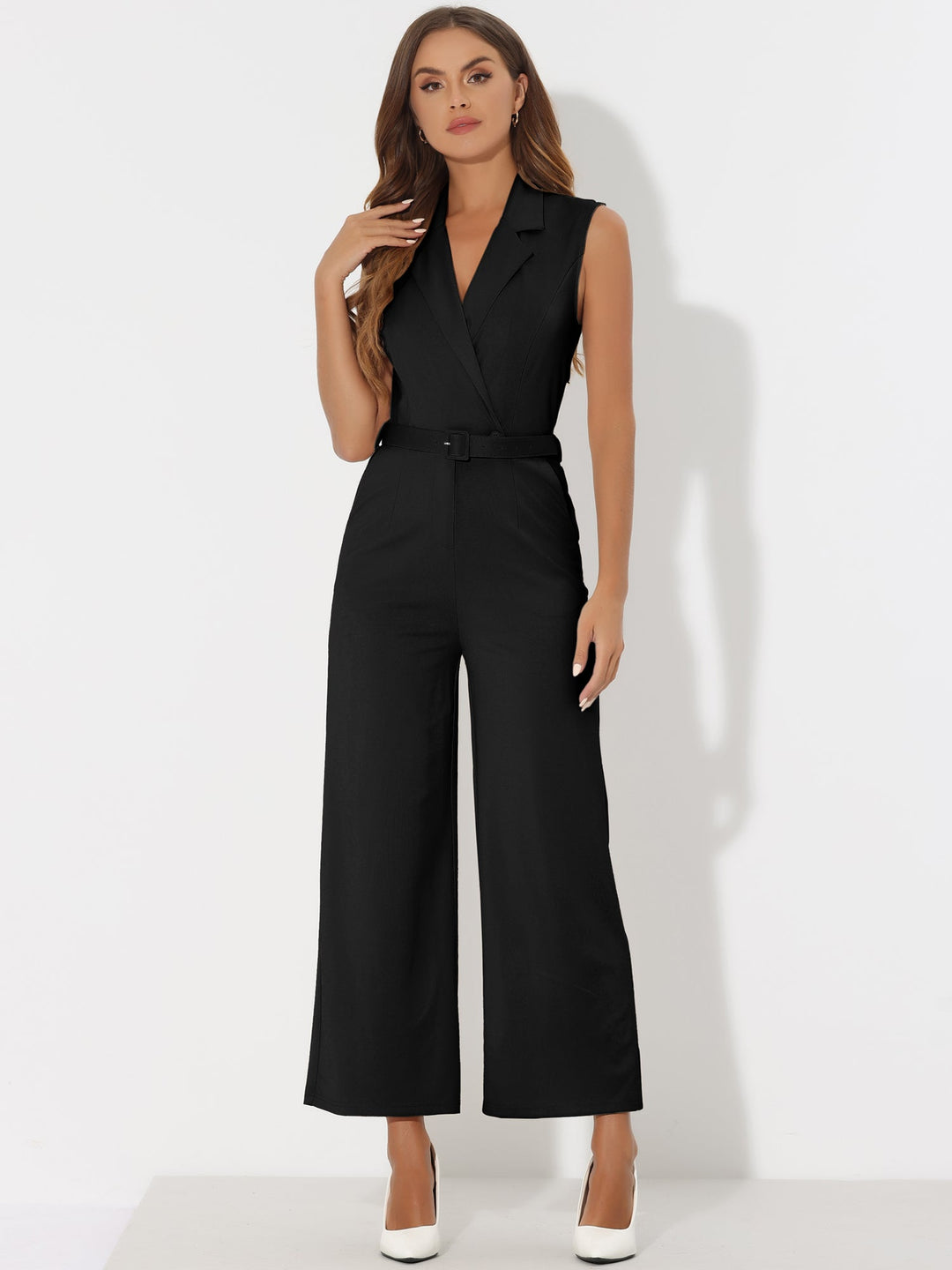 Sleek Women's Jumpsuit | Comfortable Polyester Blend, Button Front, Belted Waist - 1