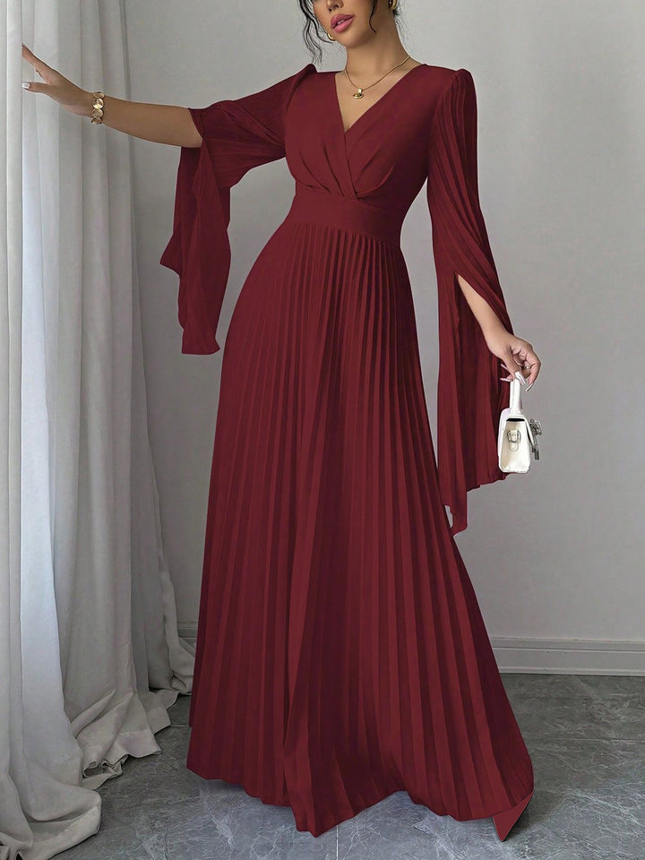 Vera Women's Maxi Dress | Pleated V-Neck, Elegant Cocktail Style - 3